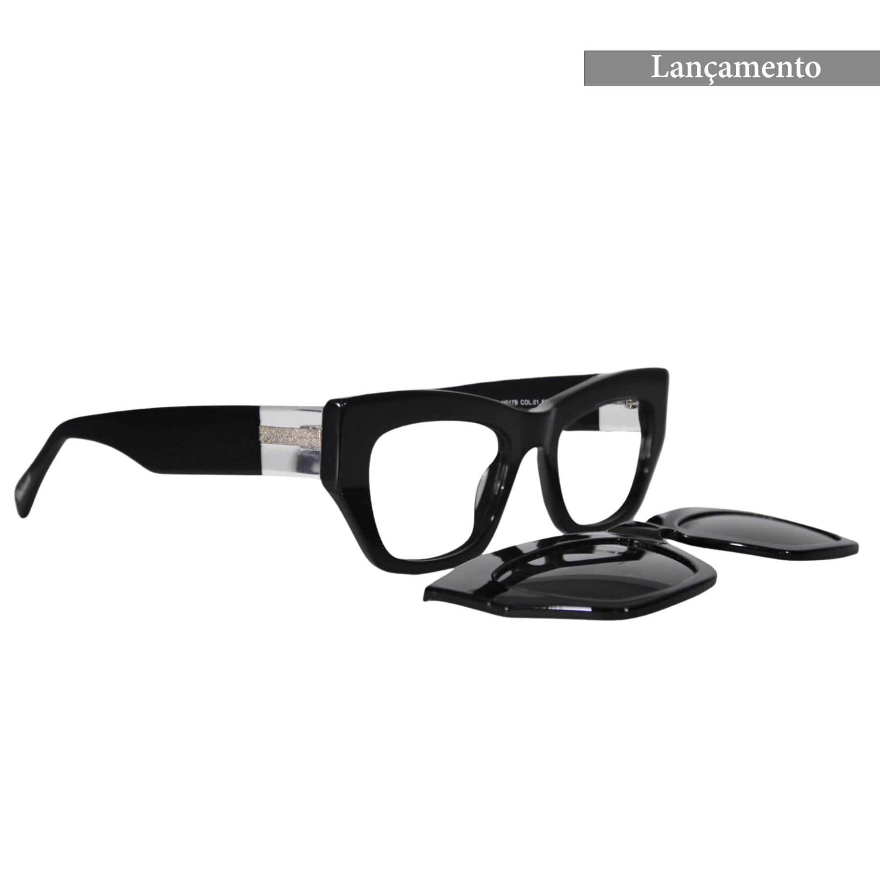 Óculos Clip-On RH LUXO® Cat-Eye Quadrado Preto